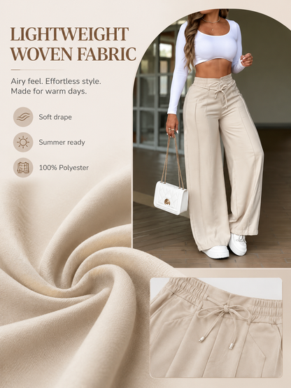 👖 Everyday Style ✨ High-Waisted Wide-Leg Pants with Drawstring Waist for Effortless Comfort