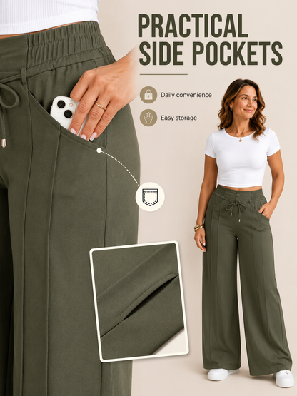 👖 Everyday Style ✨ High-Waisted Wide-Leg Pants with Drawstring Waist for Effortless Comfort