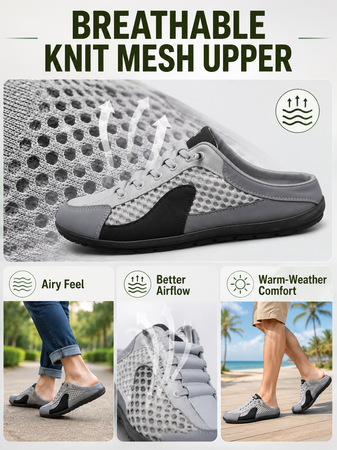 👟 Comfort Deal ✨ Men's Slip-On Mule Sneakers with Breathable Knit Mesh & Anti-Slip Sole