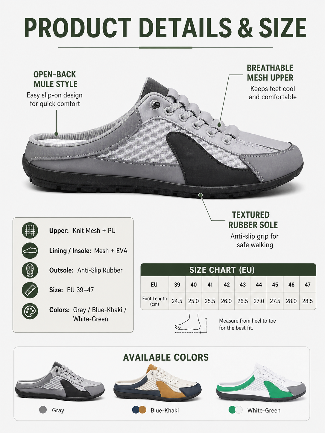 👟 Comfort Deal ✨ Men's Slip-On Mule Sneakers with Breathable Knit Mesh & Anti-Slip Sole