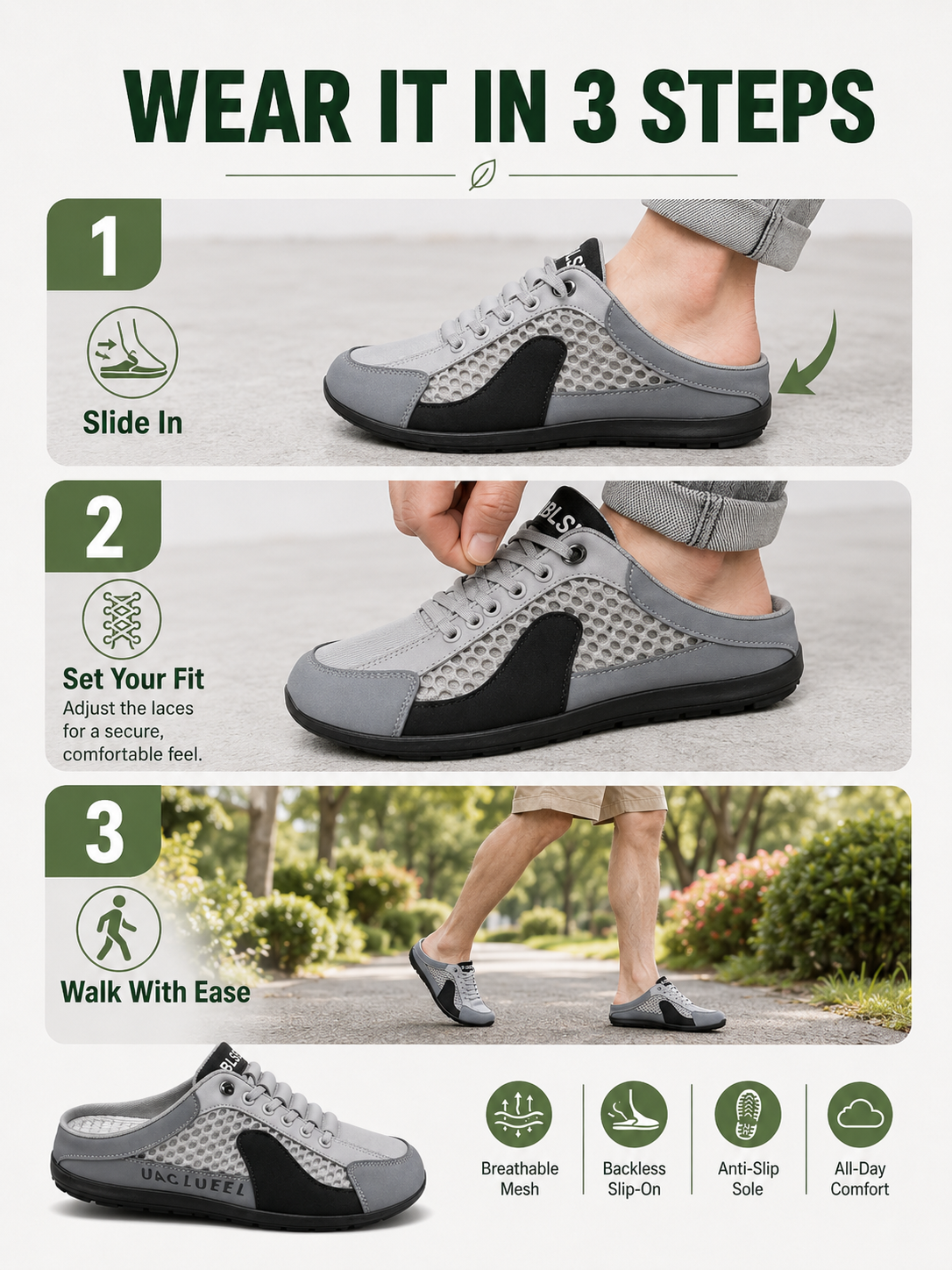 👟 Comfort Deal ✨ Men's Slip-On Mule Sneakers with Breathable Knit Mesh & Anti-Slip Sole