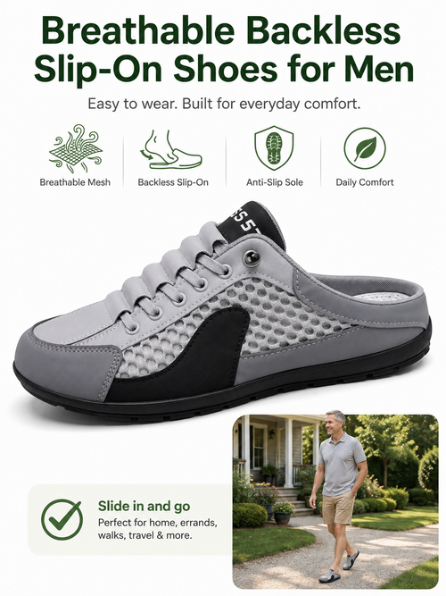 👟 Comfort Deal ✨ Men's Slip-On Mule Sneakers with Breathable Knit Mesh & Anti-Slip Sole