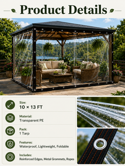 🌧️ Outdoor Essential ✨ 10×13FT Waterproof PE Rain Cover with Metal Grommets for Patio, Balcony & Garden