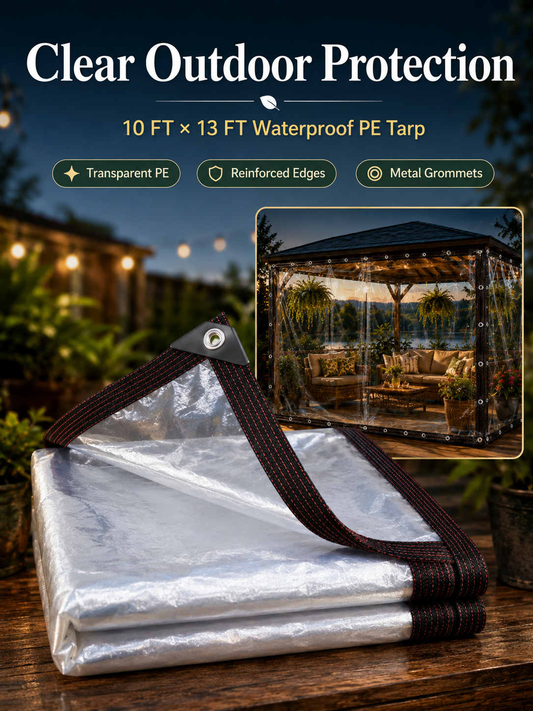 🌧️ Outdoor Essential ✨ 10×13FT Waterproof PE Rain Cover with Metal Grommets for Patio, Balcony & Garden
