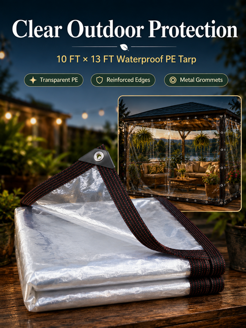 🌧️ Outdoor Essential ✨ 10×13FT Waterproof PE Rain Cover with Metal Grommets for Patio, Balcony & Garden