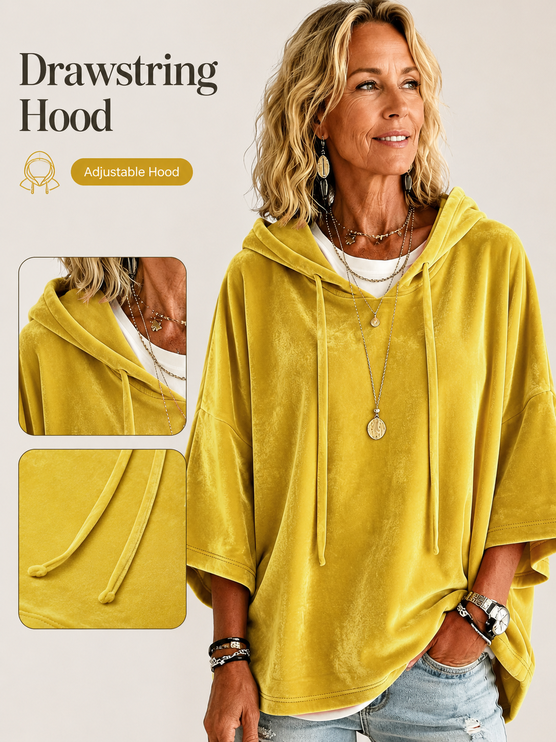🔥 Cozy Season Deal 🍂 Women's Velvet Oversized Hoodie with Drawstring & Long Sleeves for Casual Winter Style