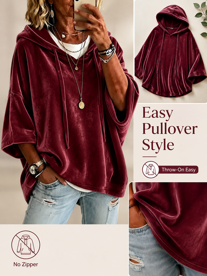 🔥 Cozy Season Deal 🍂 Women's Velvet Oversized Hoodie with Drawstring & Long Sleeves for Casual Winter Style