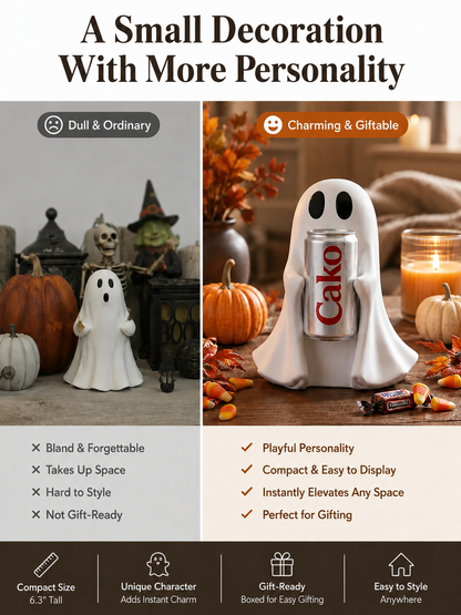 👻 Halloween Pick ✨ Cute Ghost Holding Drink Resin Figurine for Spooky Home & Desktop Decor
