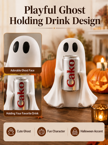 👻 Halloween Pick ✨ Cute Ghost Holding Drink Resin Figurine for Spooky Home & Desktop Decor