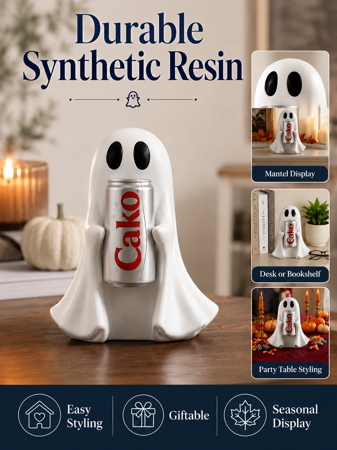 👻 Halloween Pick ✨ Cute Ghost Holding Drink Resin Figurine for Spooky Home & Desktop Decor