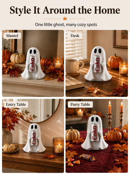 👻 Halloween Pick ✨ Cute Ghost Holding Drink Resin Figurine for Spooky Home & Desktop Decor