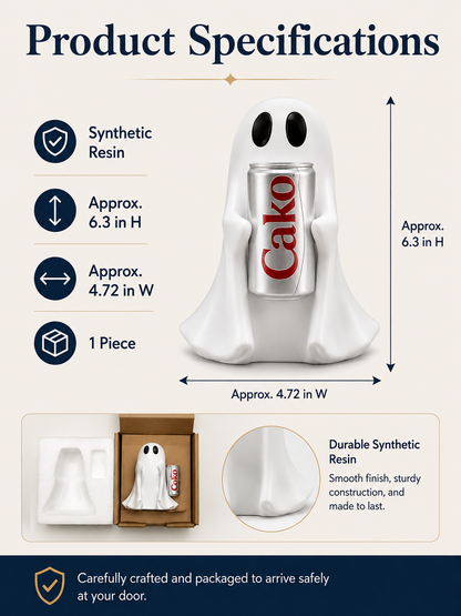 👻 Halloween Pick ✨ Cute Ghost Holding Drink Resin Figurine for Spooky Home & Desktop Decor