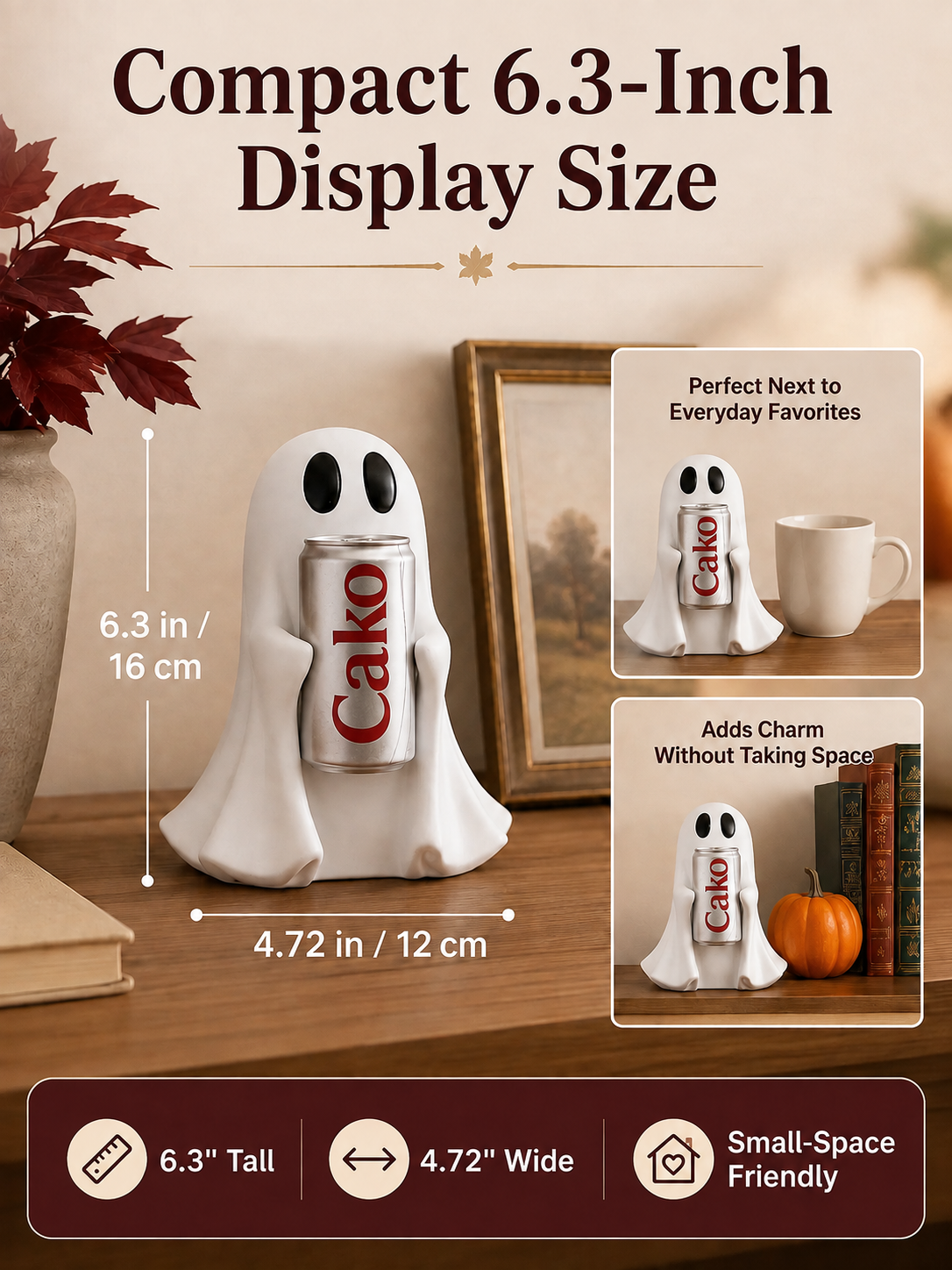 👻 Halloween Pick ✨ Cute Ghost Holding Drink Resin Figurine for Spooky Home & Desktop Decor