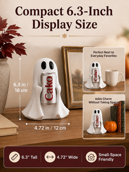 👻 Halloween Pick ✨ Cute Ghost Holding Drink Resin Figurine for Spooky Home & Desktop Decor