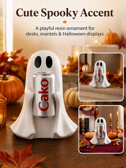 👻 Halloween Pick ✨ Cute Ghost Holding Drink Resin Figurine for Spooky Home & Desktop Decor