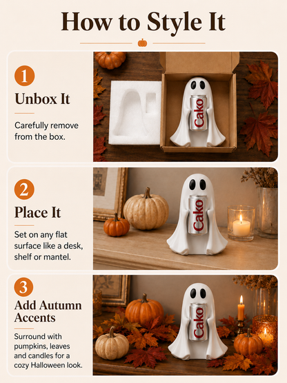 👻 Halloween Pick ✨ Cute Ghost Holding Drink Resin Figurine for Spooky Home & Desktop Decor