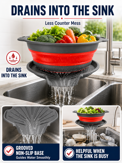 🥗💧Kitchen Colander Set ✨ Space-Saving Collapsible Strainers with Over-Sink Self-Draining Design for Easy Meal Prep