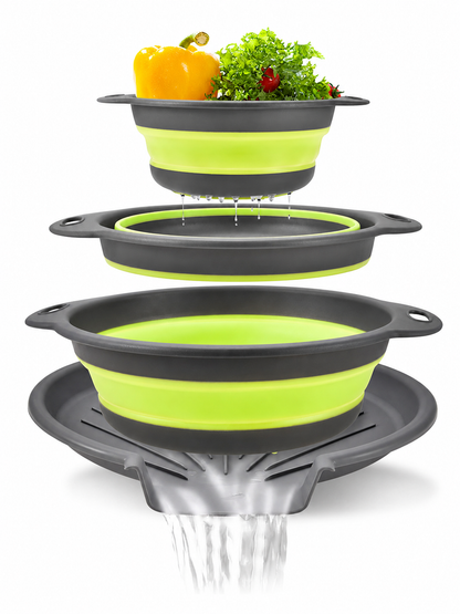🥗💧Kitchen Colander Set ✨ Space-Saving Collapsible Strainers with Over-Sink Self-Draining Design for Easy Meal Prep