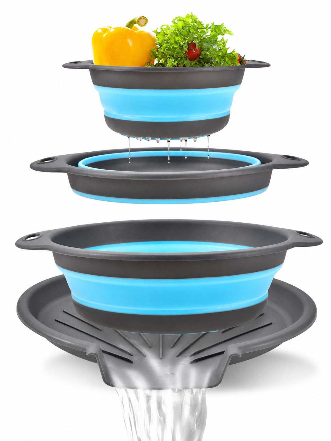 🥗💧Kitchen Colander Set ✨ Space-Saving Collapsible Strainers with Over-Sink Self-Draining Design for Easy Meal Prep