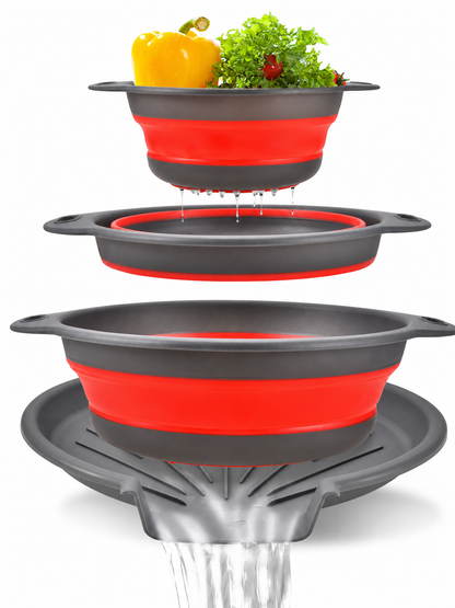 🥗💧Kitchen Colander Set ✨ Space-Saving Collapsible Strainers with Over-Sink Self-Draining Design for Easy Meal Prep