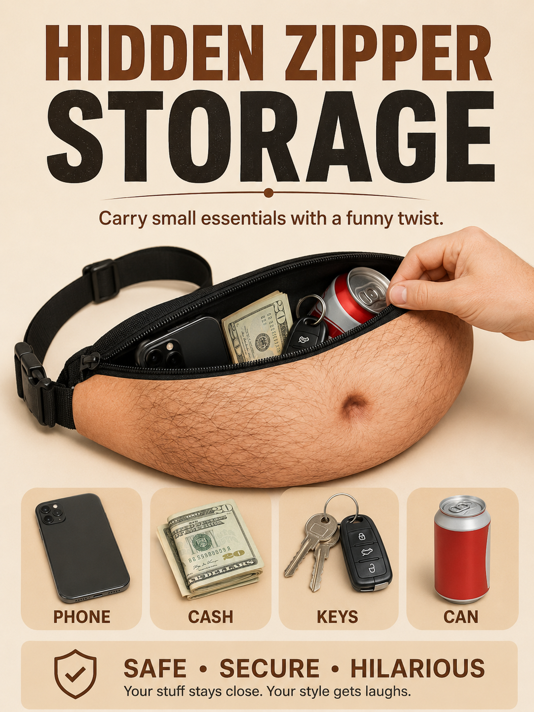 😂 Funny Dad Belly Fanny Pack 🍺🎒Adjustable Zipper Waist Bag for Travel Parties & Everyday Carry