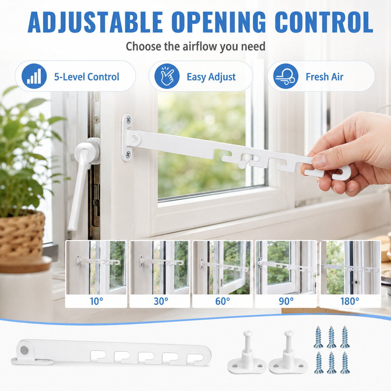 🔥🛠️Window Latch Window Lock White Tilt Regulator Window Stopper with 4 Screws