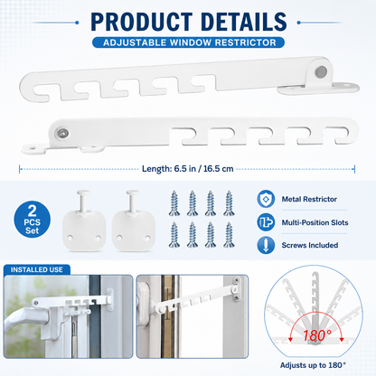 🔥🛠️Window Latch Window Lock White Tilt Regulator Window Stopper with 4 Screws