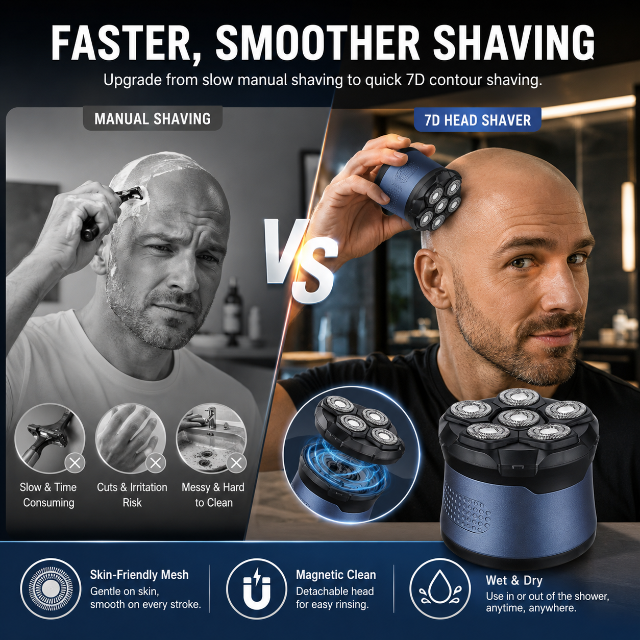 🔥🛠️Head Shavers for Bald Men, IPX7 Waterproof Wet/Dry Head Shavers for Men
