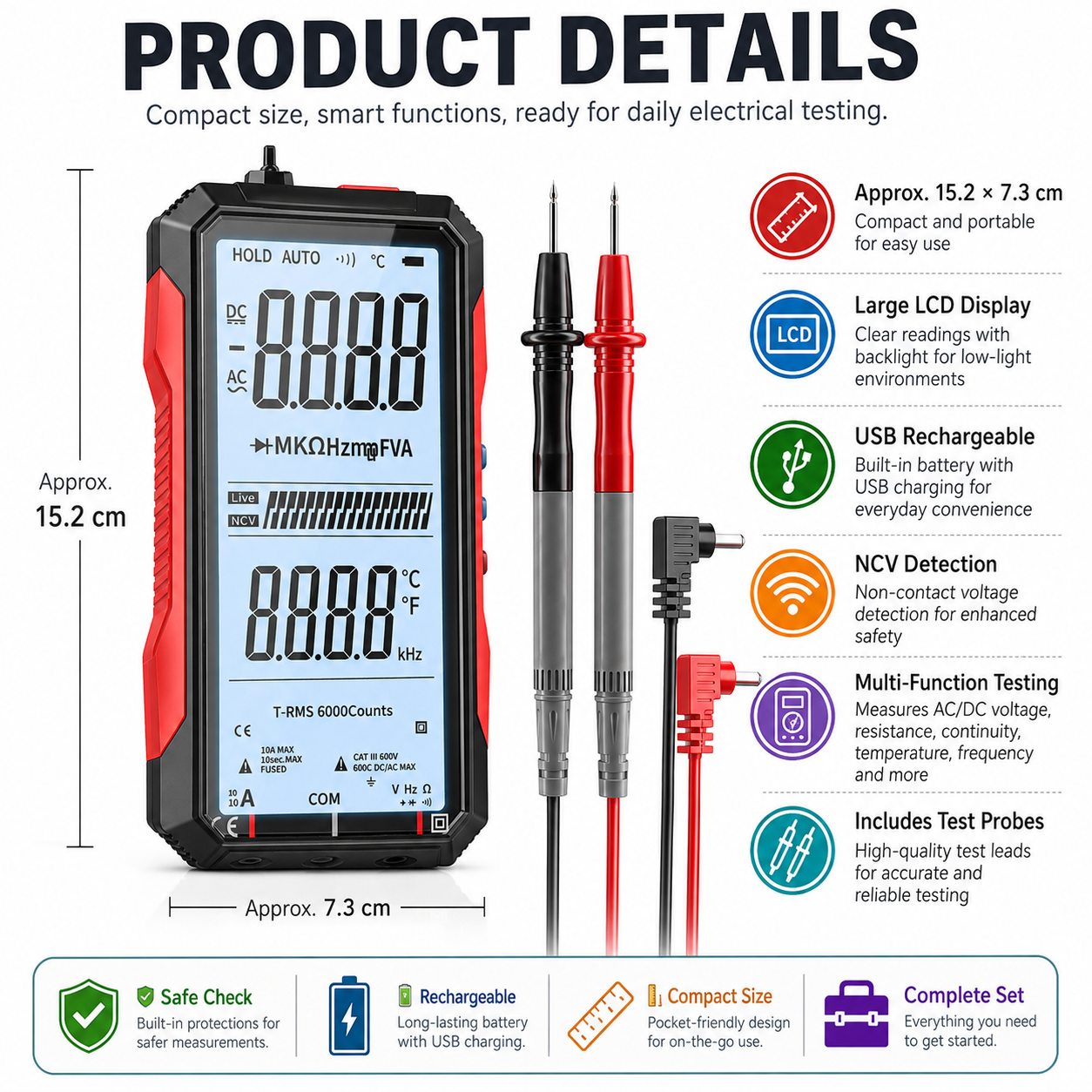 🔥🛠️Digital Multimeter with Color Screen, USB C Rechargeable Electrical Testing
