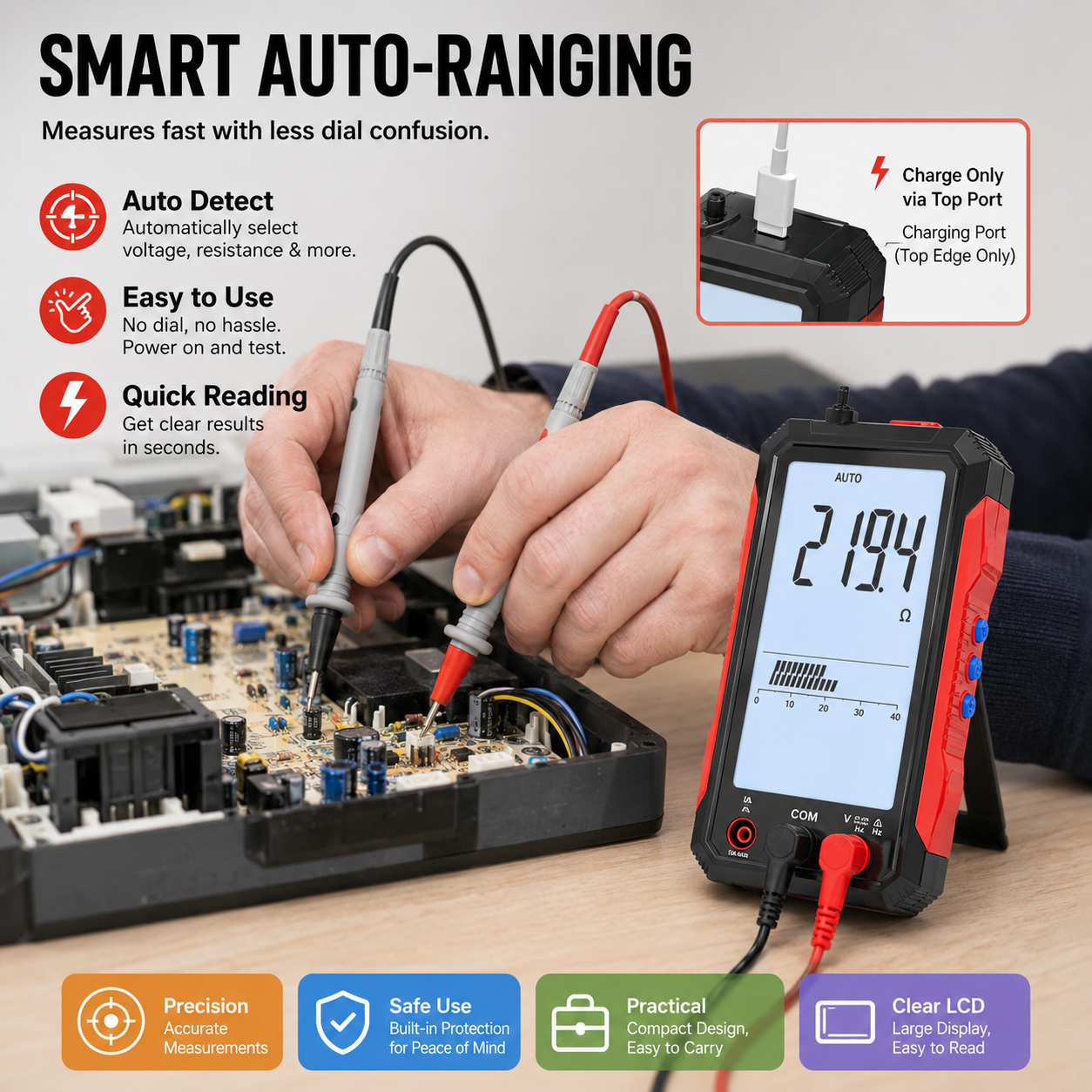 🔥🛠️Digital Multimeter with Color Screen, USB C Rechargeable Electrical Testing