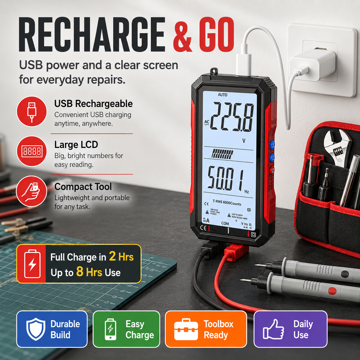 🔥🛠️Digital Multimeter with Color Screen, USB C Rechargeable Electrical Testing