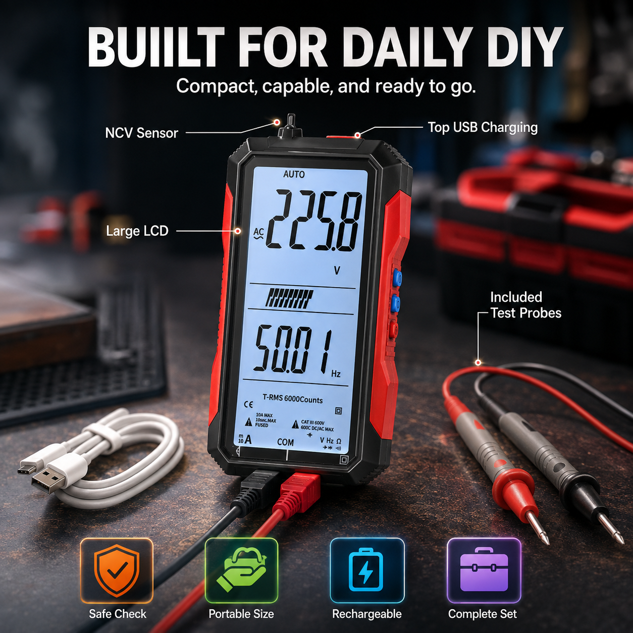 🔥🛠️Digital Multimeter with Color Screen, USB C Rechargeable Electrical Testing