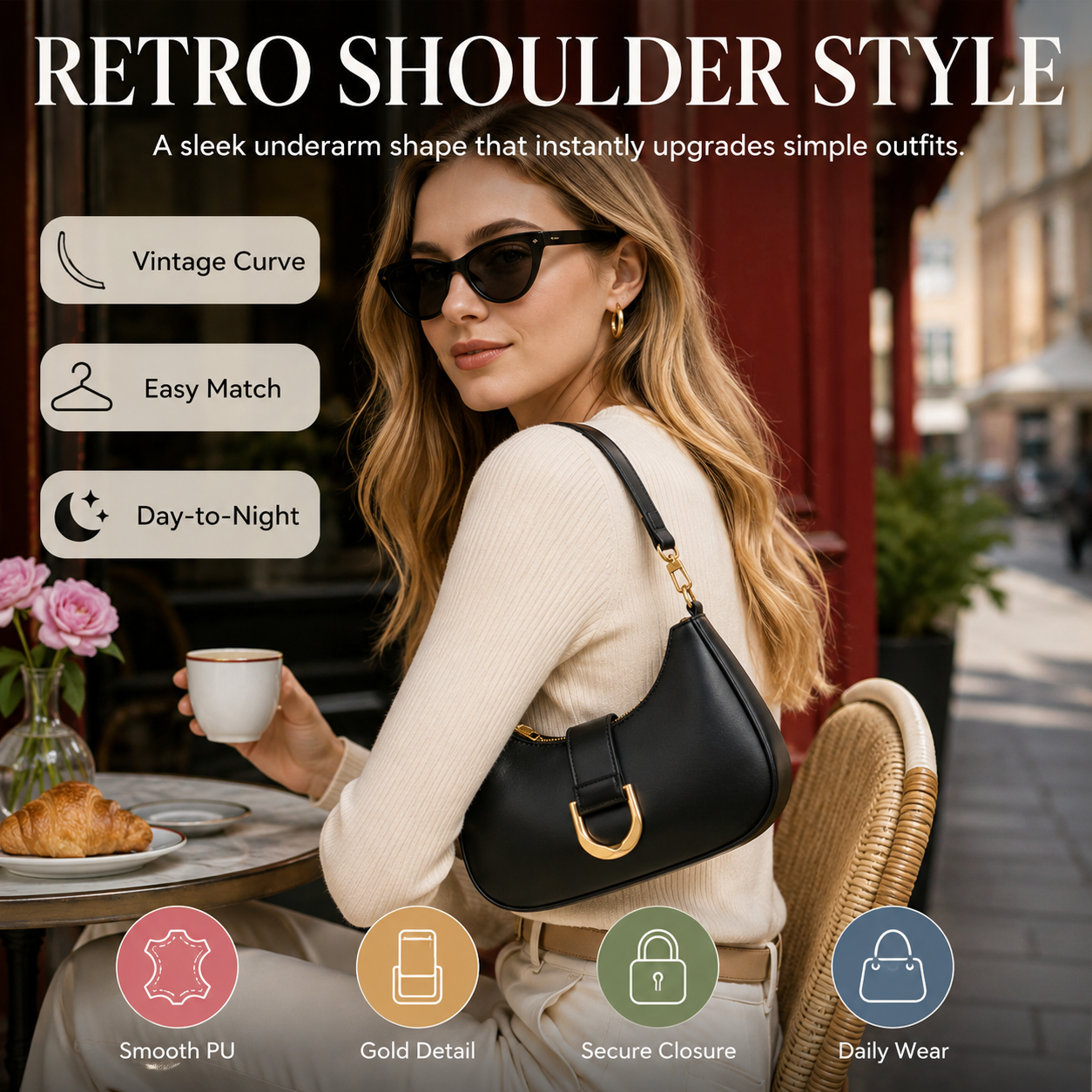 🎁✨Shoulder Bag for Women Trendy Everyday Purse Cute Handbag | Removable Short Strap, Extra Gold Chain