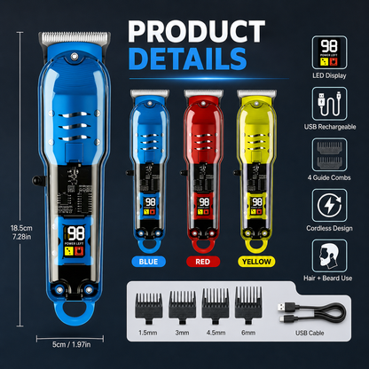 🔥🛠️Lightweight & Cordless Haircutting Kit for Men with USB Fastcharging and 4 Guide Combs