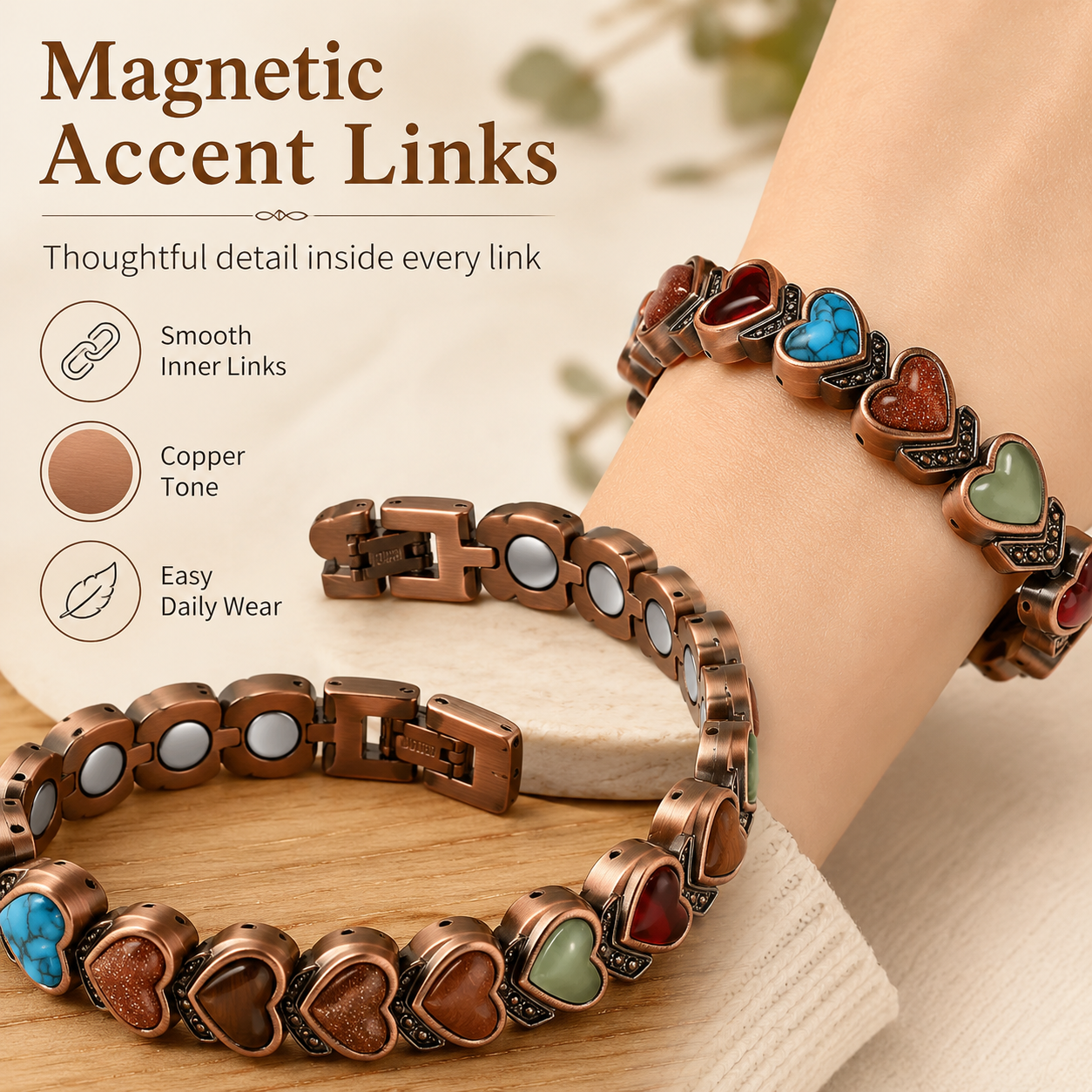 🔥🎁Copper Bracelet for Women, Pure Copper Magnetic Bracelets, Natural Unique Gemstone