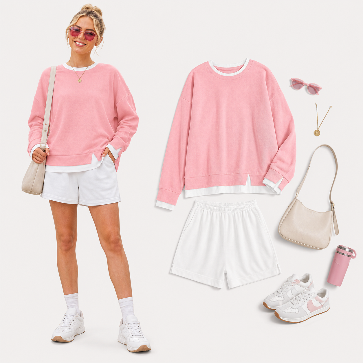 💥New Arrival women's layered-look sweatshirt featuring a drop-shoulder design