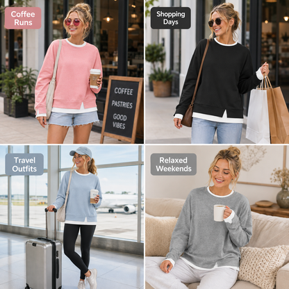💥New Arrival women's layered-look sweatshirt featuring a drop-shoulder design