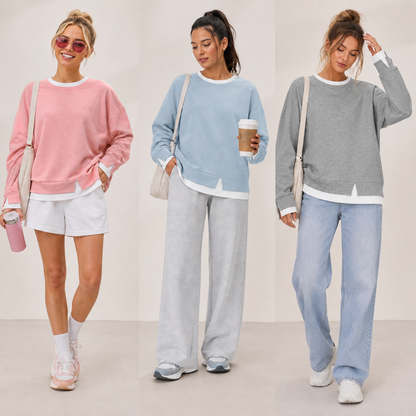 💥New Arrival women's layered-look sweatshirt featuring a drop-shoulder design