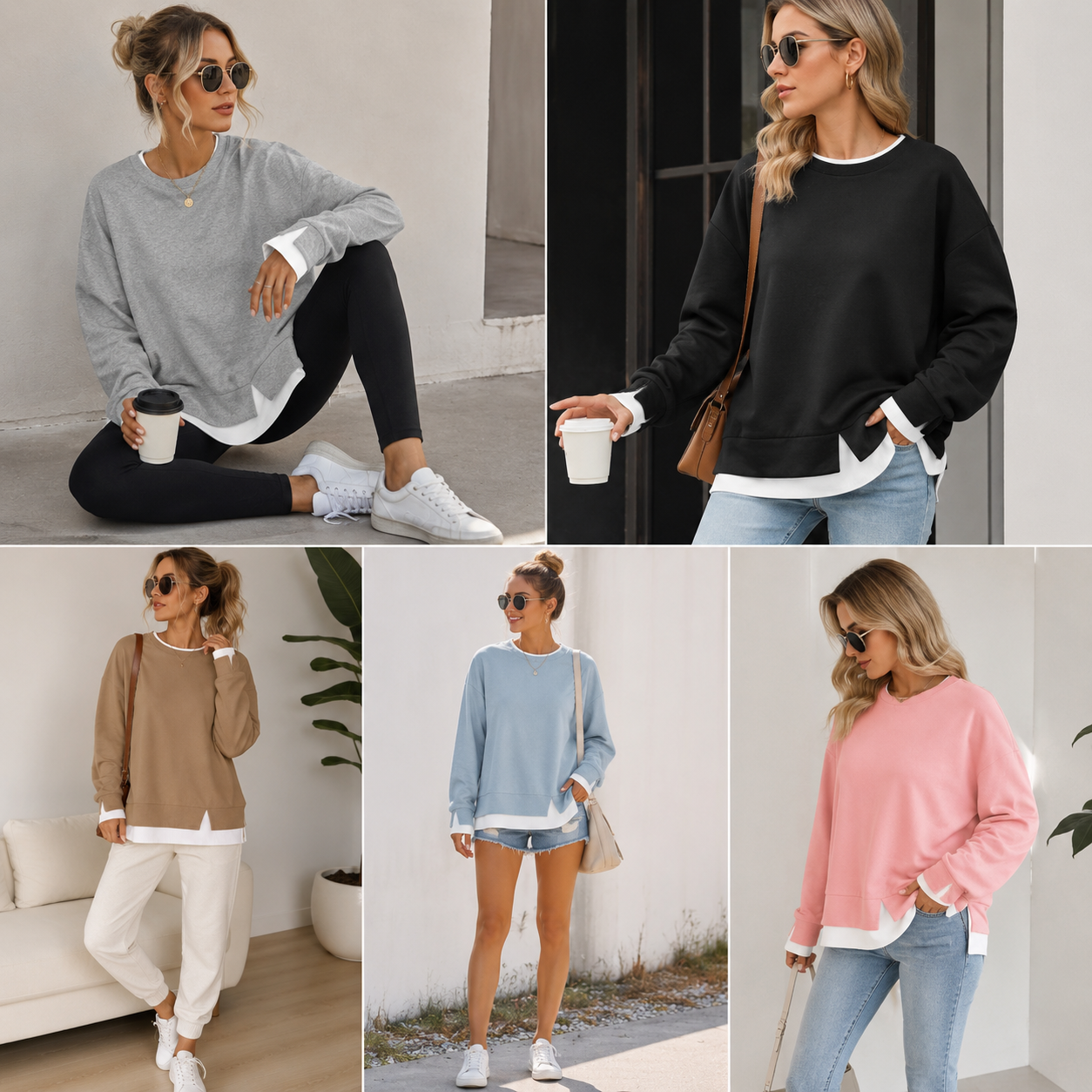 💥New Arrival women's layered-look sweatshirt featuring a drop-shoulder design