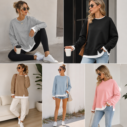 💥New Arrival women's layered-look sweatshirt featuring a drop-shoulder design