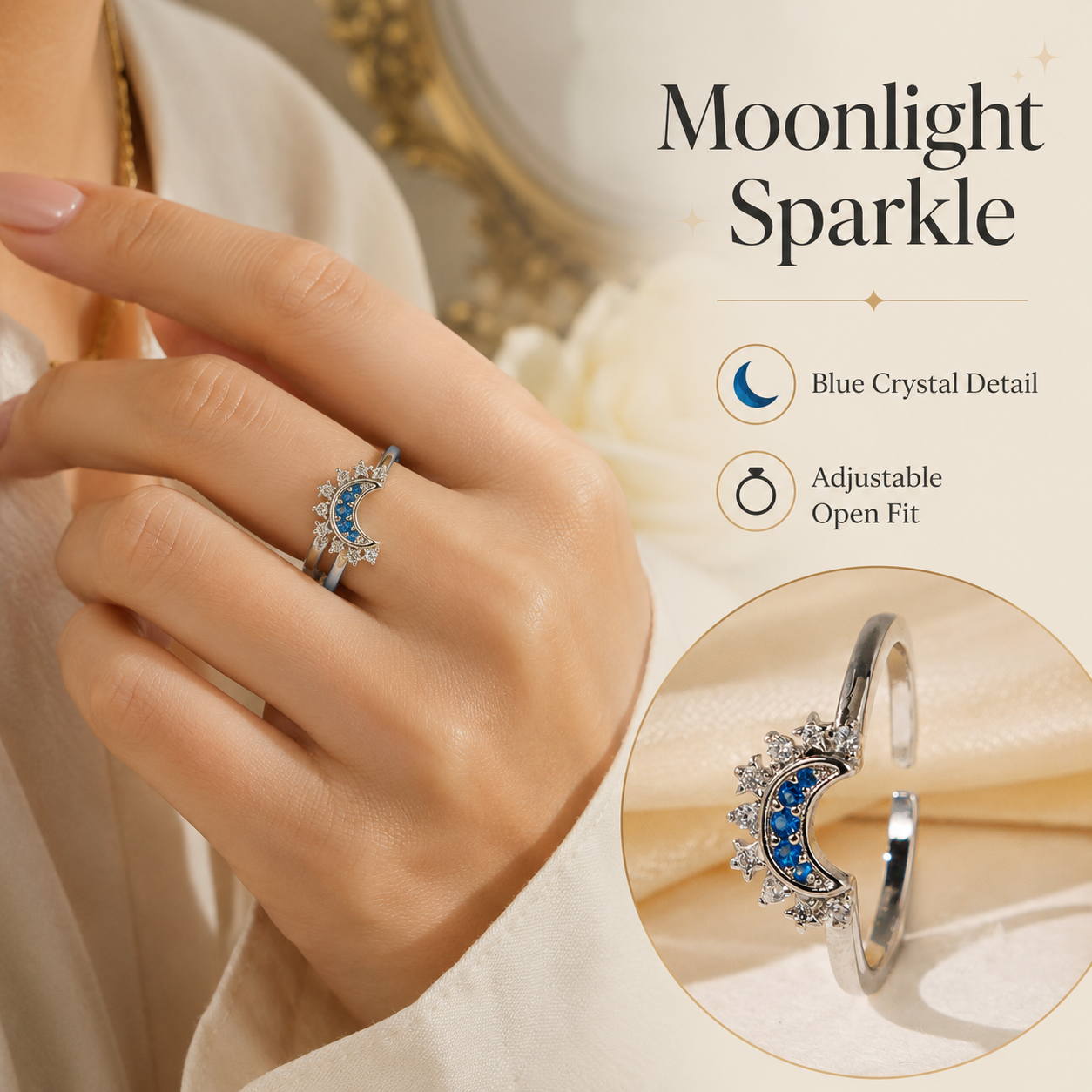 ✨ Celestial Sun & Moon Adjustable Ring Set – Sparkling Open-Fit Jewelry Gift