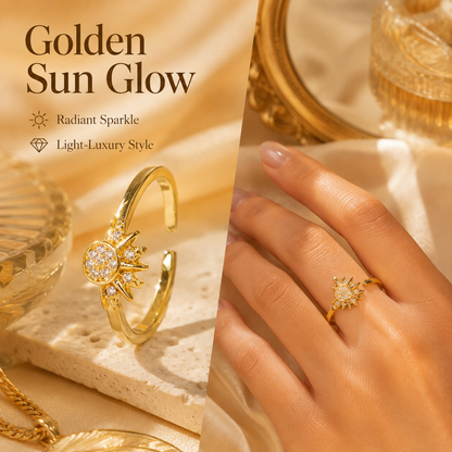 ✨ Celestial Sun & Moon Adjustable Ring Set – Sparkling Open-Fit Jewelry Gift