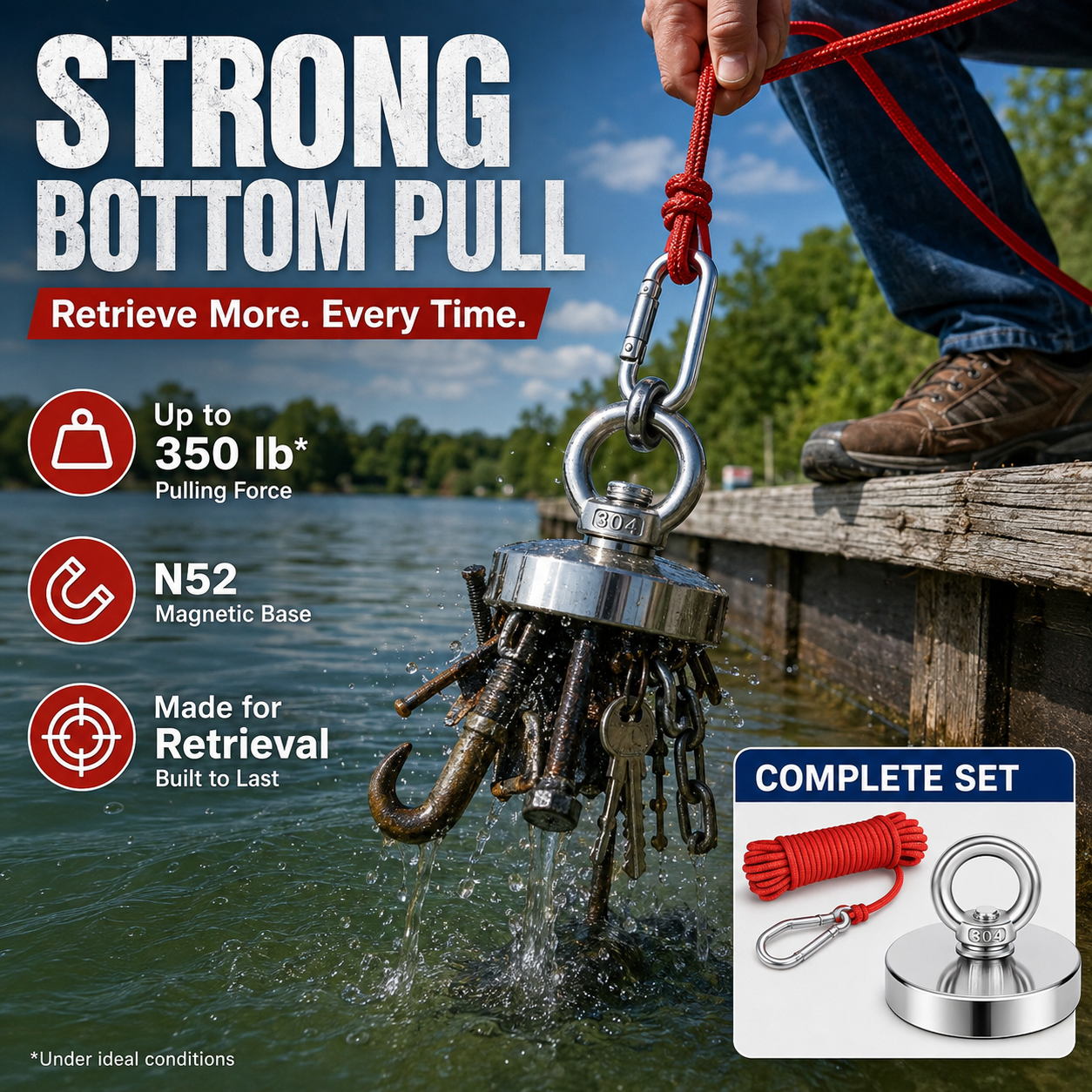 🔥🛠️Heavy Duty Fishing Magnet,Magnet with Countersunk Eyebolt