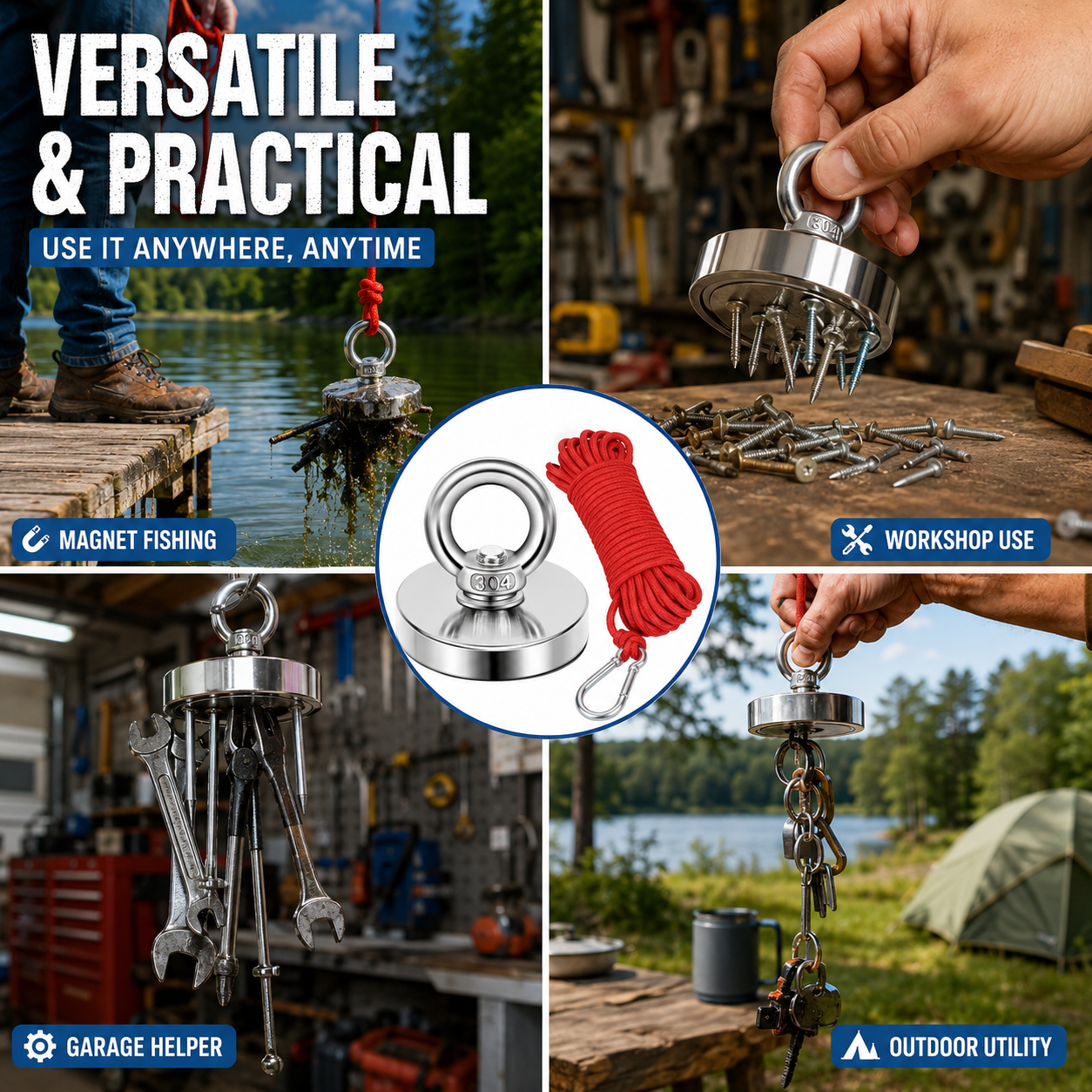 🔥🛠️Heavy Duty Fishing Magnet,Magnet with Countersunk Eyebolt