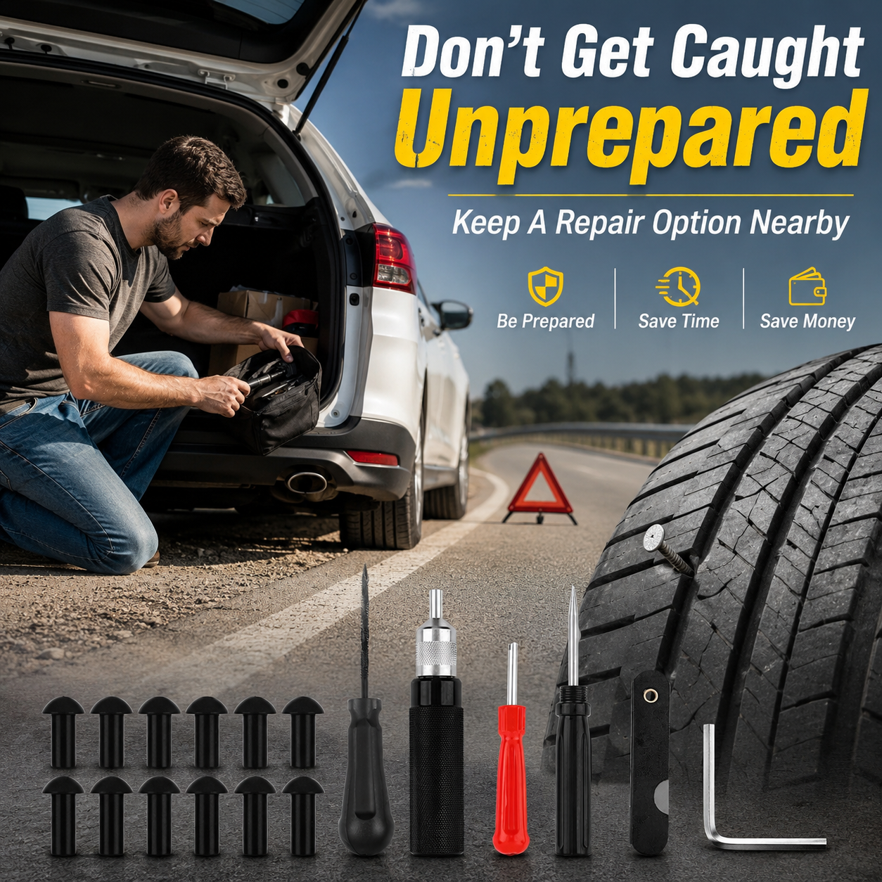 🍄 Mushroom Tire Repair Kit – Compact Roadside Puncture Tool Set