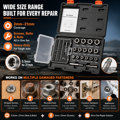 🛠️39-Piece Damaged Screw Extractor Set with 3/8" Drive Bolt Extractor Kit