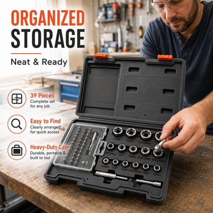 🛠️39-Piece Damaged Screw Extractor Set with 3/8" Drive Bolt Extractor Kit