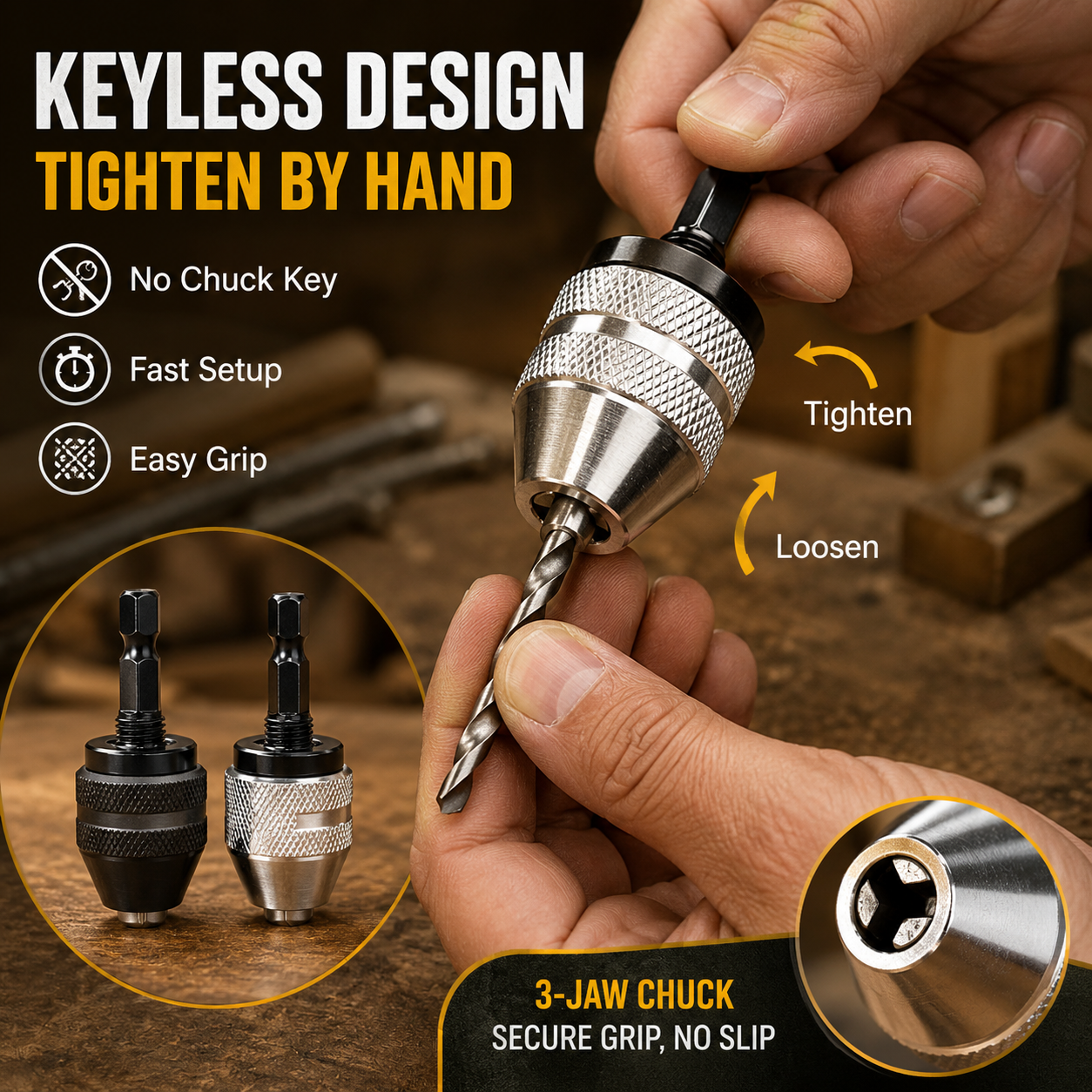 🔥1/4 Inch Hex Shank Keyless Drill Chuck Quick Change Adapter Converter drill adapter
