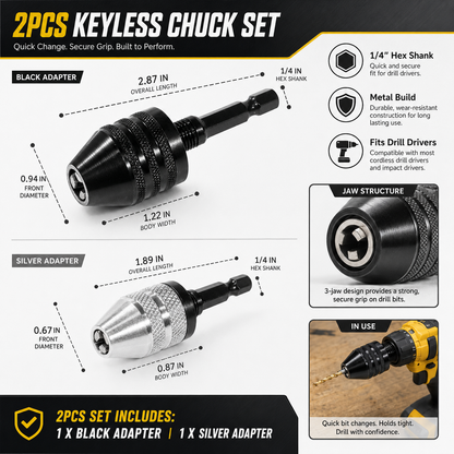 🔥1/4 Inch Hex Shank Keyless Drill Chuck Quick Change Adapter Converter drill adapter
