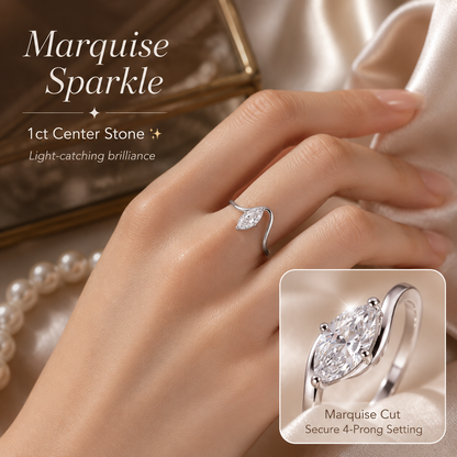 ✨Moissanite 1ct Rippling Romance Marquise Solitaire Ring Silver
